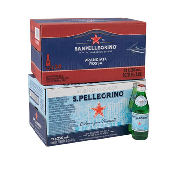 San Pellegrino sade 250 ml 24'lü koli ve San Pellegrino kan portakallı 200 ml 24'lü koli seti