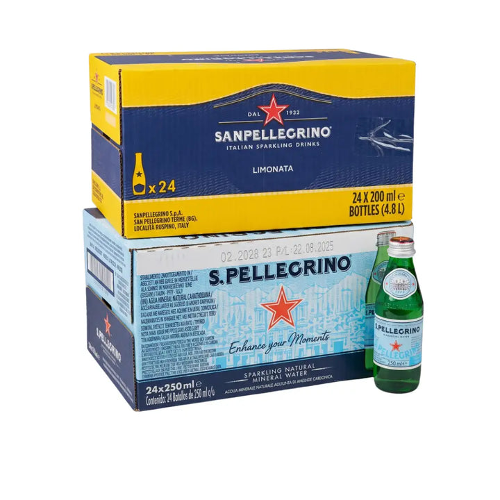 San Pellegrino sade 250 ml 24'lü koli ve San Pellegrino Limonata 200 ml 24'lü koli seti