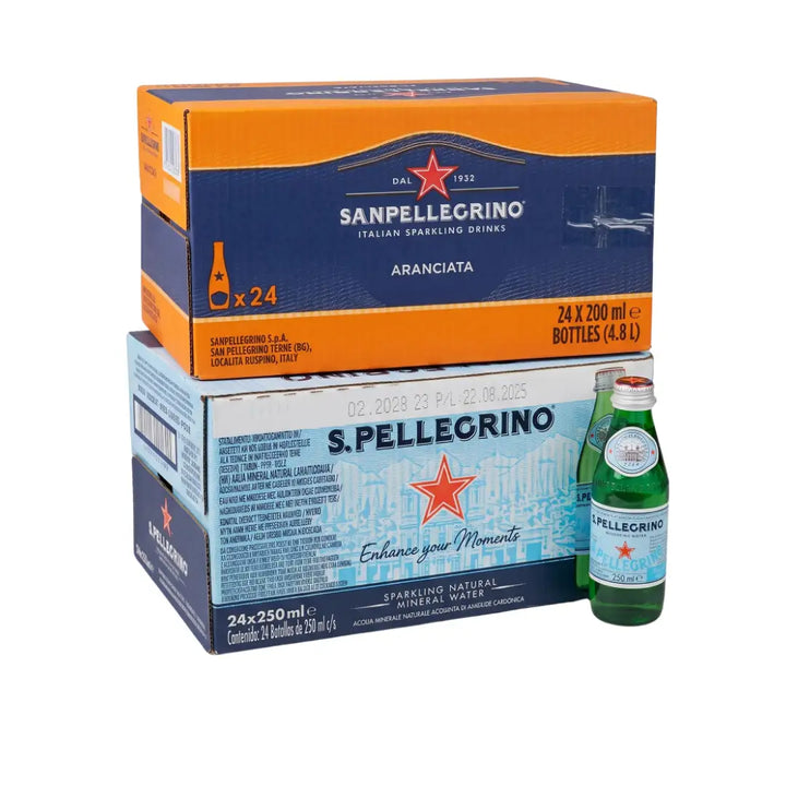 San Pellegrino sade 250 ml 24'lü koli ve San Pellegrino portakallı 200 ml 24'lü koli seti