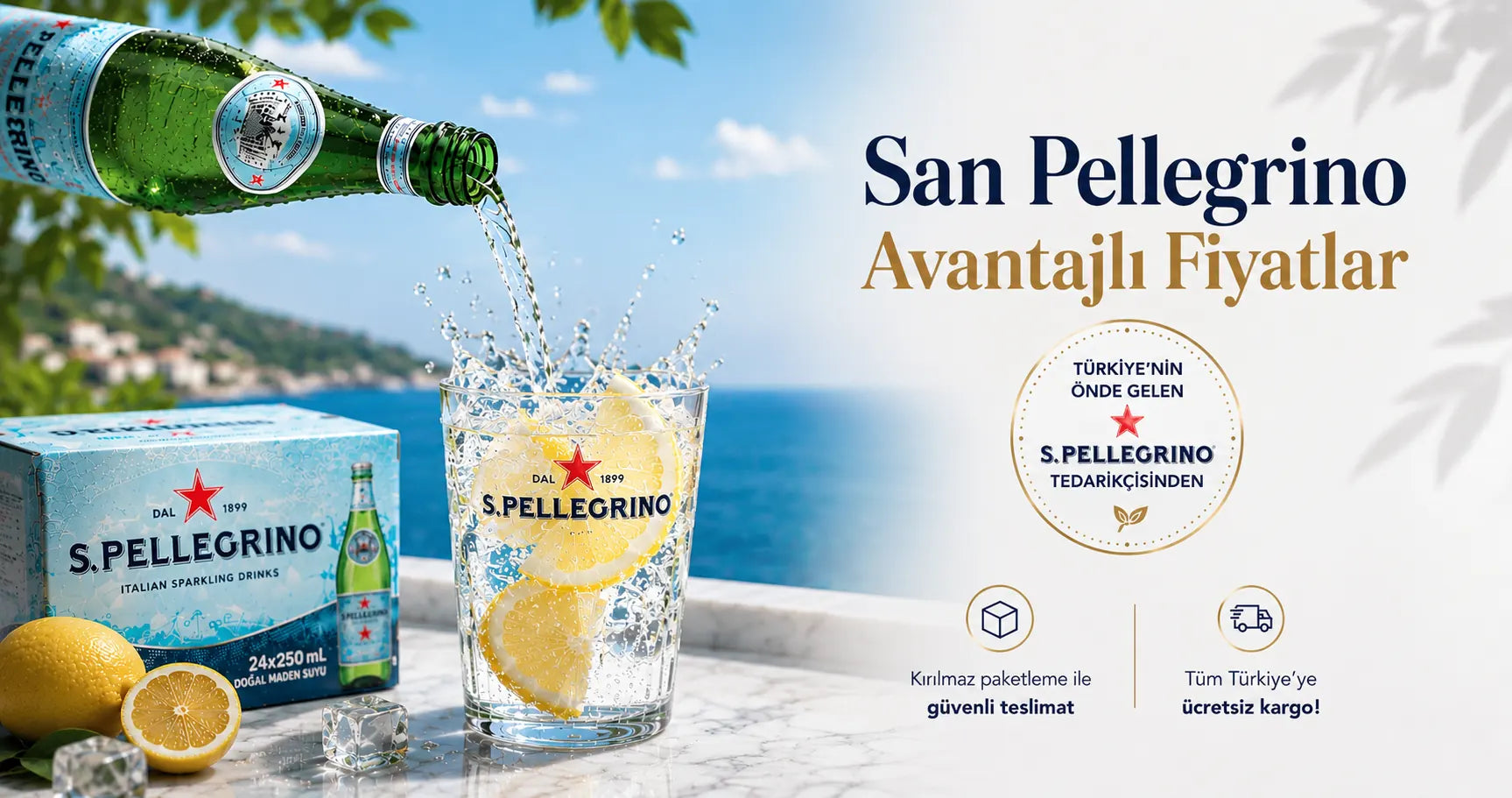 San Pellegrino 250 ml cam şişe doğal maden suyu avantajlı fiyat